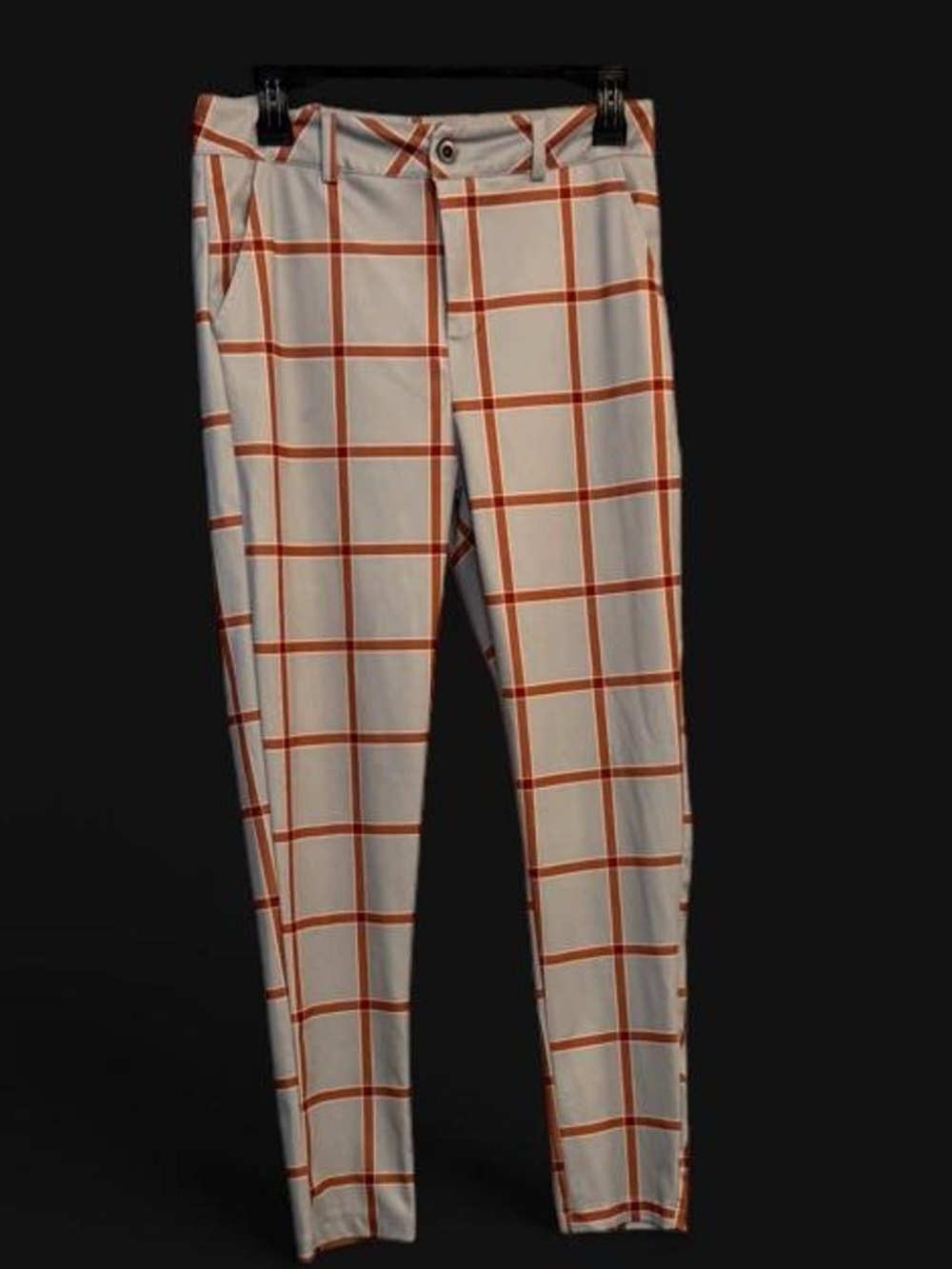 Men's Light Blue Plaid Pants with Orange Grid
